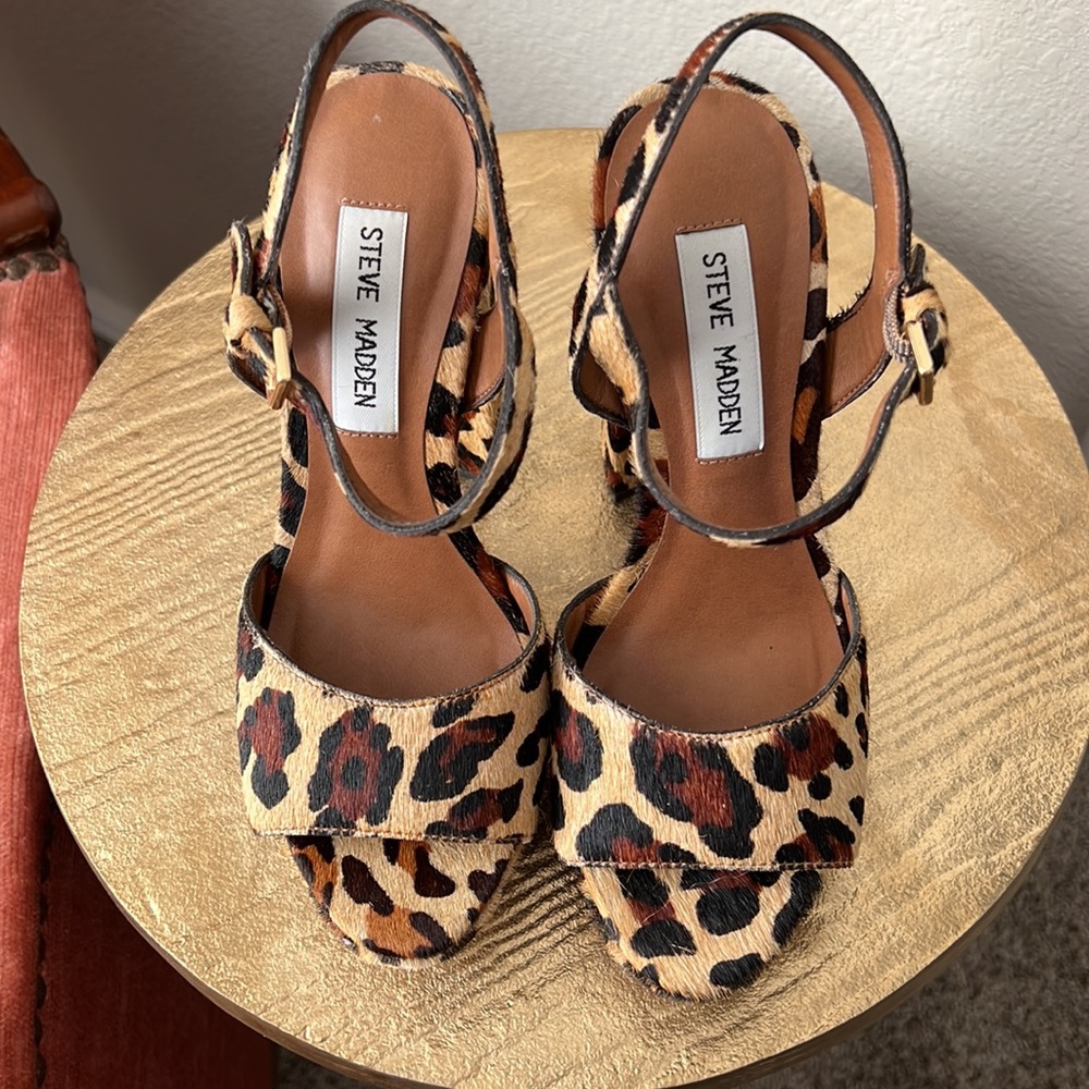 Steve Madden Kierra leopard print fur heel sandals, size 5.5 womens - Picture 7 of 10